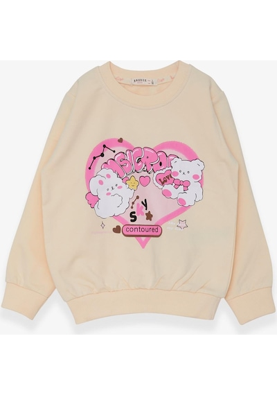 Breeze Kız Çocuk Sweatshirt Kalp Baskılı 2-6 Yaş, Krem-krem Krem