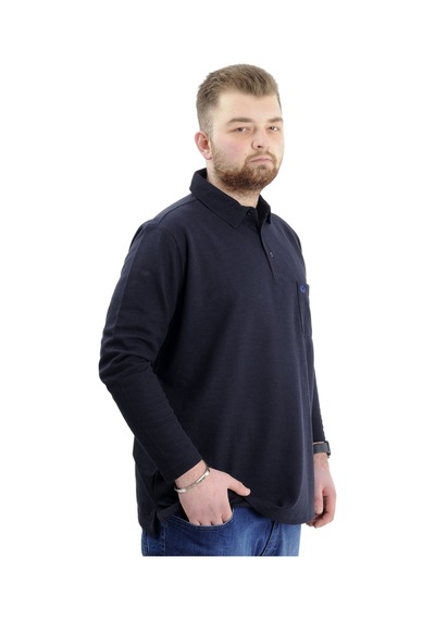 Mode Xl Büyük Beden Erkek Sweatshirt Polo Yaka Uzun Kol Waffle 23449 Lacivert Lacivert
