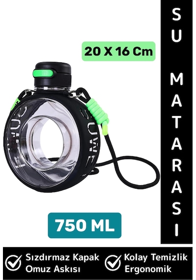 Premium Ergonomik Sızdırmaz Kapak Omuz Askılı Spor Okul Ofis Çok Şık Estetik Su Matarası 750 Ml Çok Renkli