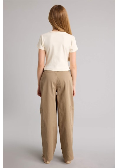 Defacto Baggy Fıt Gabardin Pantolon Kız Çocuk H1949a826smkh436 Haki-kh436