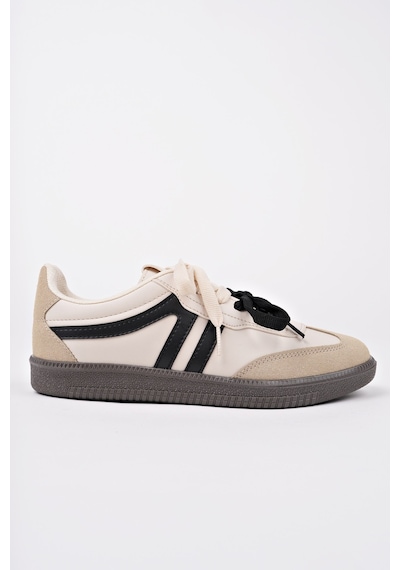Muggo Retro Çift Bağcıklı Günlük Kadın Sneaker Spor Ayakkabı - Bej