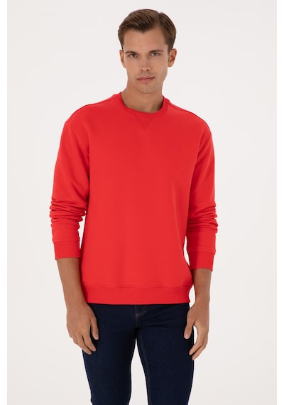 U.S. Polo Assn. Erkek Comfort Fit Bisiklet Yaka Şardonlu Kırmızı Basic Sweatshirt 50313757-VR030