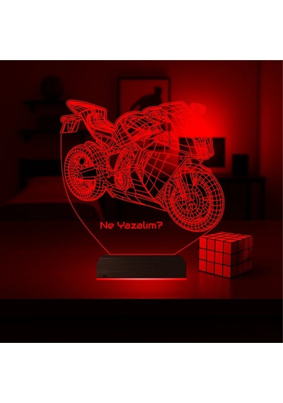 Luvivia Motor Motorcu Motosiklet Kişiye Özel 3d Lamba - Masa Gece Lambası Şeffaf