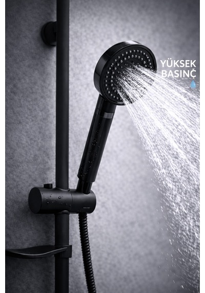 Duş Başlığı Duş Sistemi Sürgülü Premium Seri Siyah