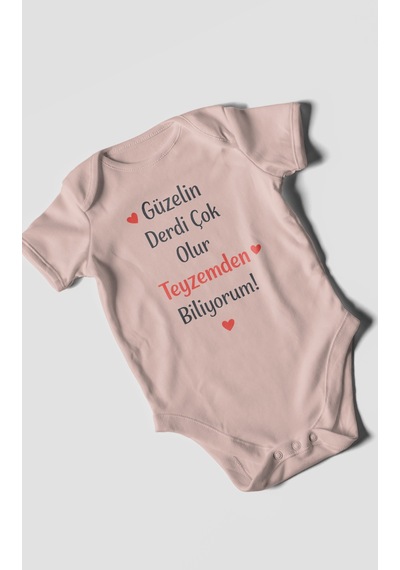 Morivokids Teyzeye Özel Kısa Kollu Bebek Body %100 Pamuk Pastel Pembe