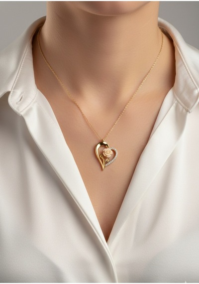 Çekirdekjewelry 925 Ayar Gümüş Kalbimin Beyaz Gülü Kolye Sarı