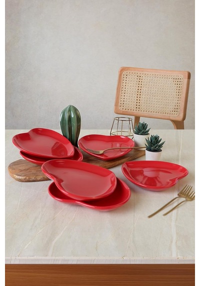 Kırmızı Kalp Pasta Tabağı 20 Cm 6 Adet 506 Çok Renkli