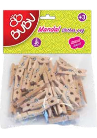 Bu-bu Hs0004 Ahşap Mandal 3cm 40 Lı Natural