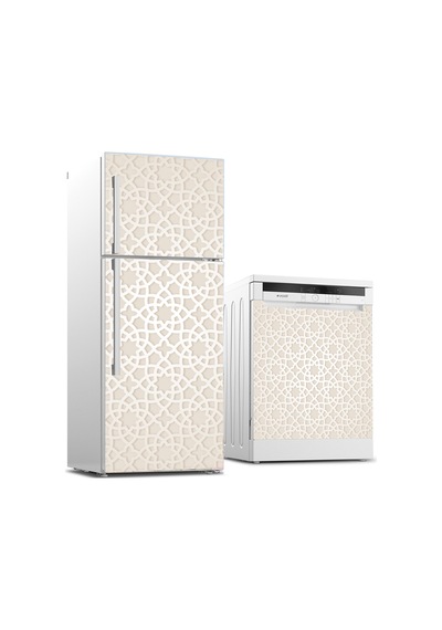 Siyah Beyaz Minimal Geometrik Buzdolabı Ve Bulaşık Makinesi Kaplama Sticker Folyo İkili Set