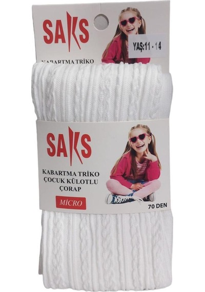 Saks Micro 70 Zincir Desenli Çocuk Beyaz Külotlu Çorap Beyaz