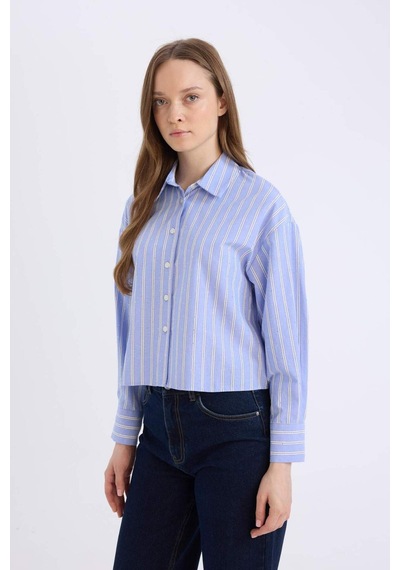 DeFacto Relax Fit Çizgili Poplin Uzun Kollu Gömlek E1261AX25SPNV248