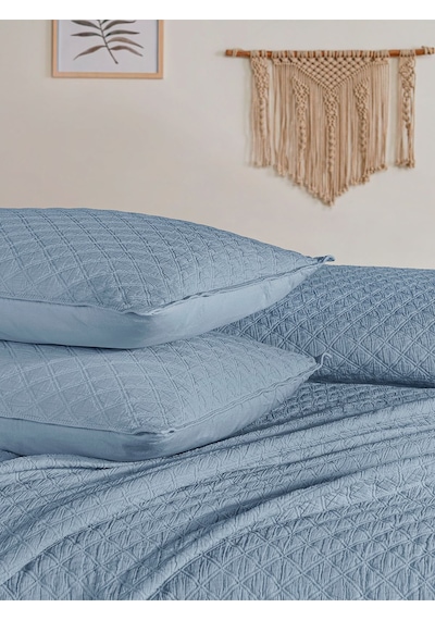 BedLine Cambrıdge Yatak Örtüsü Seti Çift Kişilik Mavi Kutulu Mavi