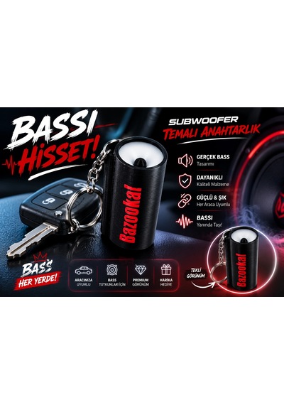 Bass Anahtarlık , Tüp Subwoofer Anahtarlık - Silindir Bass Şeklinde Araba Anahtarlığı