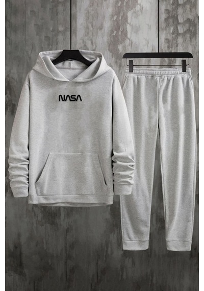 Uyguntarz Unisex Nasa Baskılı Eşofman Takımı Gri