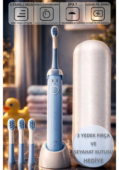 Mioji Oral B2 Kids Care Şarj Edilebilir Diş Fırçası Mavi + 3 Yedek Fırça Başlık ve Taşıma Çantası