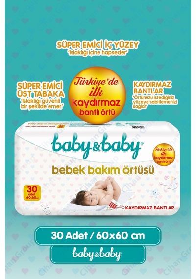 Baby & Baby Kaydırmaz Bantlı Bebek Bakım Örtüsü 30 Adet 60 x 60 CM
