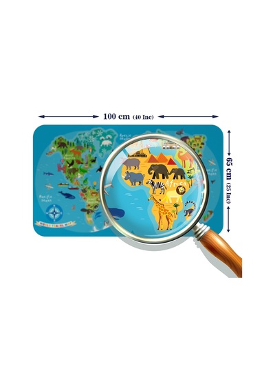 Eğitici Dünya Haritası Dünya Atlası Çocuk Ve Bebek Odası Duvar Sticker -60x105-3805 Çok Renkli