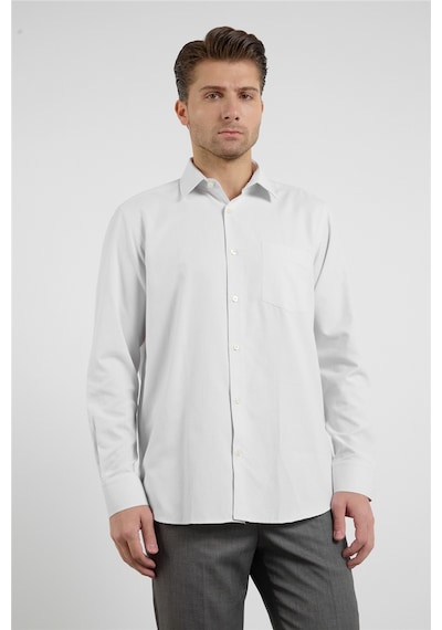 İmza Bej-beyaz Kendinden Desenli Sert Yaka Uzun Kol Cepli Comfort Fit Pamuklu Gömlek 1004255226 K.bej - Beyaz