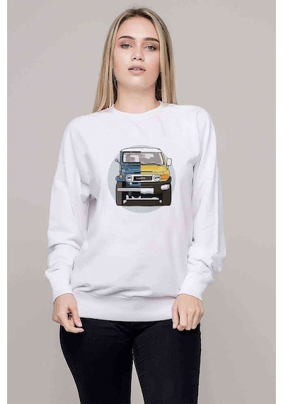 Jeep Evolution Eski Yeni Baskılı Beyaz Kadın Sweatshirt