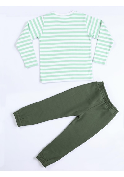 Casabony Yeşil Yazılı Dino Jogger +T-Shirt Takım-Koyu Yeşil