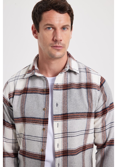 Tudors Erkek Slim Fit Dar Kesim Kareli Kışlık Oduncu Gömlek-42342 Gri