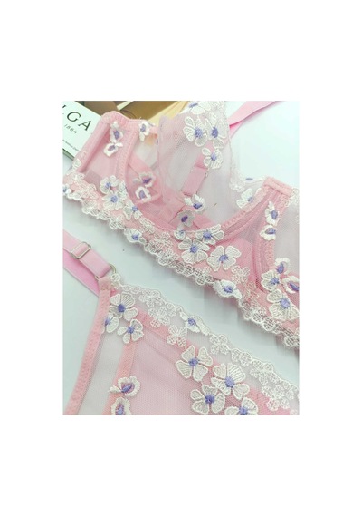 La Linaa Romaşkaa Pembe Çiçek Desenli Tanga Külotlu Sütyen Takım Pembe - 680498110 Pembe