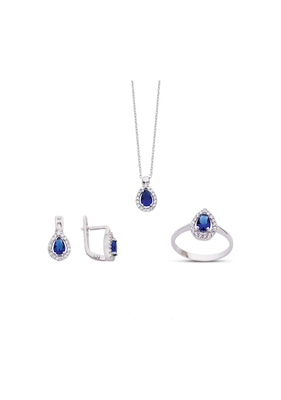 Kuyumcudukkani Safir Renk Orta Taşlı Mini Set -24070-w-blu Beyaz