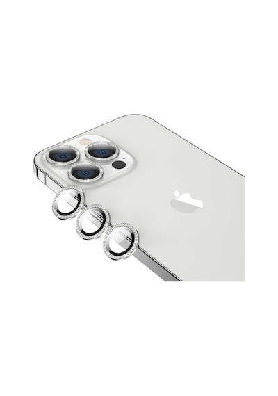 Apple Uyumlu iPhone 13 Pro-13 Pro Max Silver Taşlı Kamera Lens Koruyucu Cam Silver