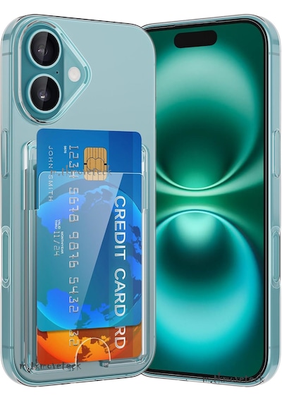 Apple Uyumlu iPhone 16 Kılıf Şeffaf Kartlık Bölmeli Yumuşak Silikon Cüzdanlı Şeffaf