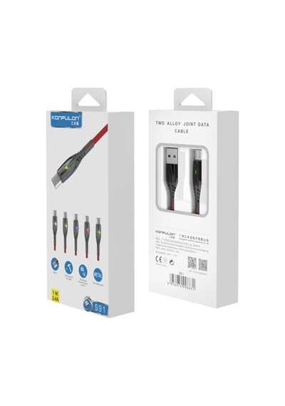 Konfulon S91 Ledli Micro Usb Kablo 1m 2.4a Ilkeshop - 5 - Siyah