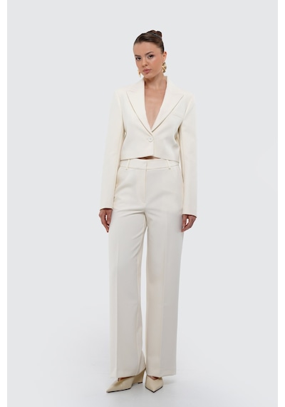 Thalure Kadın Ekru Düğmeli Slim Fit Crop Blazer