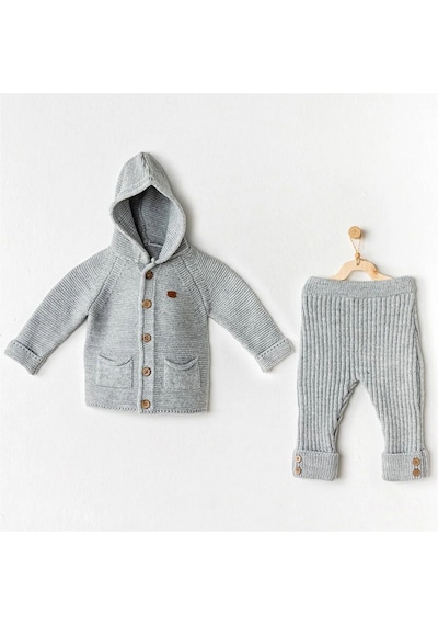 Andywawa Unisex Bebek Triko 2'li Takım Gri Melanj Ac24335