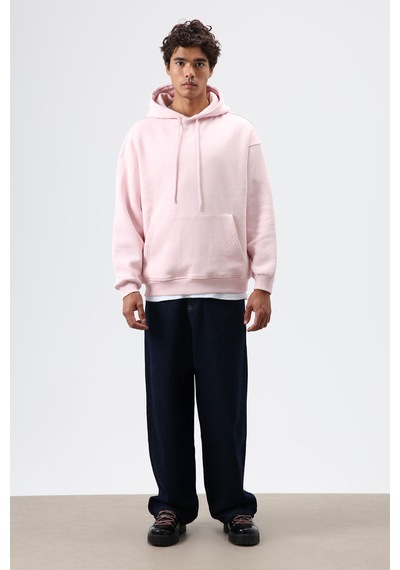 Vamos Basic Oversize Yıkamalı Hoodie Pembe