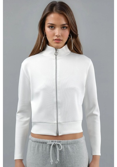 Hiccup Fermuarlı Slim Fit Sweatshirt Berşan Collection Beyaz