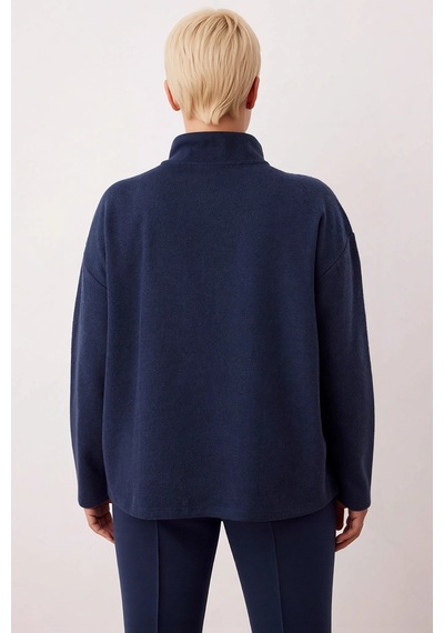 Benerly Kadın Dik Yaka Fermuarlı Düşük Kol Regular Kalıp Örme Sweatshirt Lacivert