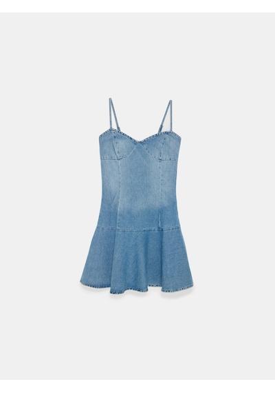 Dilvin 90582 %100 Pamuk Mini Denim Elbise-mavi
