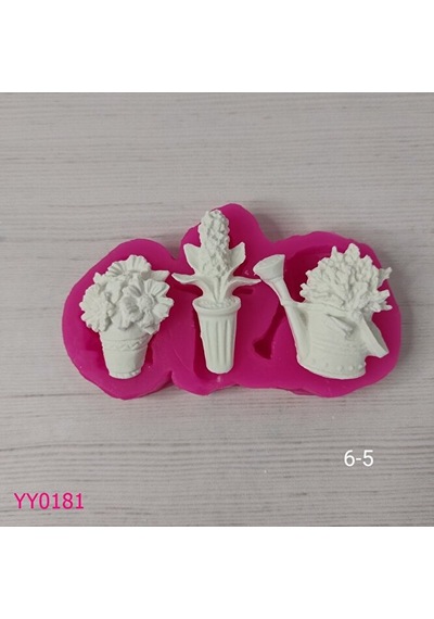 Yy0181 Üçlü Saksıda Çiçekler Silikon Kalıp