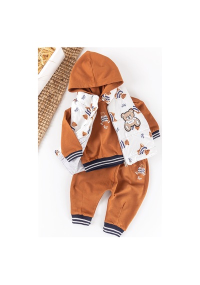 Babymod Ayıcık Figürlü Yelekli Üç Parça Kışlık Erkek Bebek Takım 001