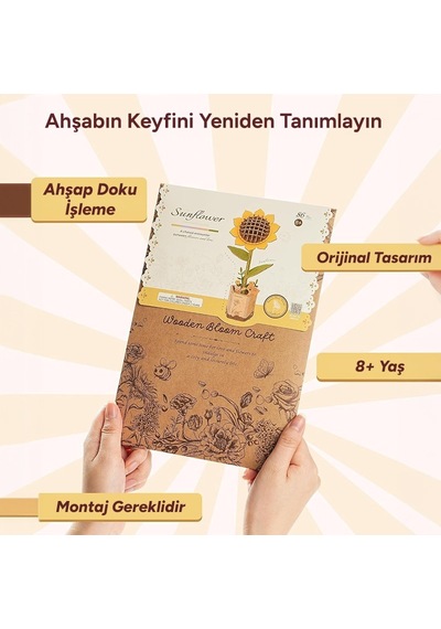 Rowood Tw011 Ayçiçeği Sunflower Dıy Minyatür Maket Model Seti Ahşap 3d Wooden Puzzle Model Kit Ahşap Maket Dekoratif Hobi Seti