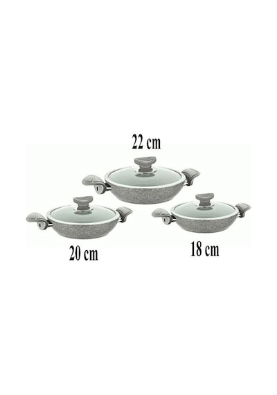 Oms Bio Granit 6 Parça Kapaklı Sahan Seti Gri Yapışmaz Biogranit 18-20-22 Cm Gri