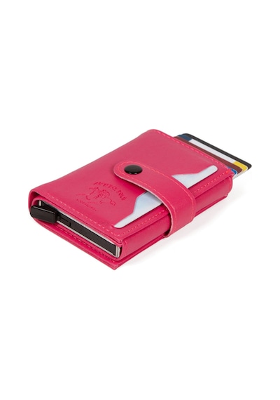 Newish Polo Deri Rfıd Koruyucu Alüminyum Otomatik Mekanizma Kartlık Ve Cüzdan New068 Pembe