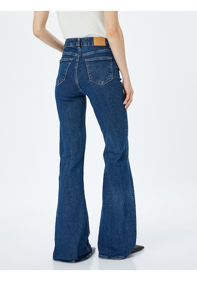 Koton Yüksek Bel Slim Fit İspanyol Paça Kot Pantolon - Flare Jean Orta İndigo 5sal40017md Indigo İndigo
