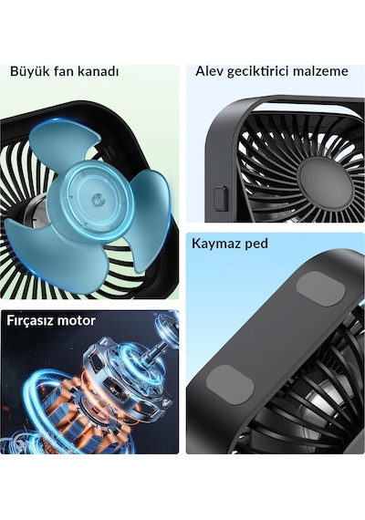 Warmco K51 Masaüstü Vantilatör 3 Kademeli 360 Döner Başlıklı Usb Kablolu Soğutucu Fan Siyah