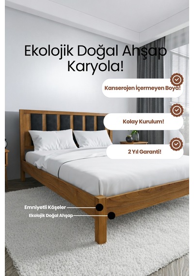 Renazzo Ori On Siyah Puf Başlıklı Masif Ahşap Karyola Ceviz 90x190 Ceviz - 90 X 190 Renazzo Ori On Siyah Puf Başlıklı Masif Ahşap Karyola Ceviz 90x190 Ceviz - 90 X 190