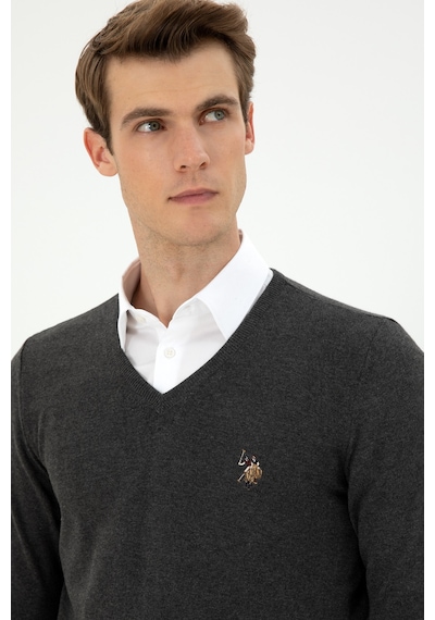 U.S. Polo Assn. Erkek Slim Fit V Yaka Antrasit Basic Kazak 50288885-VR006