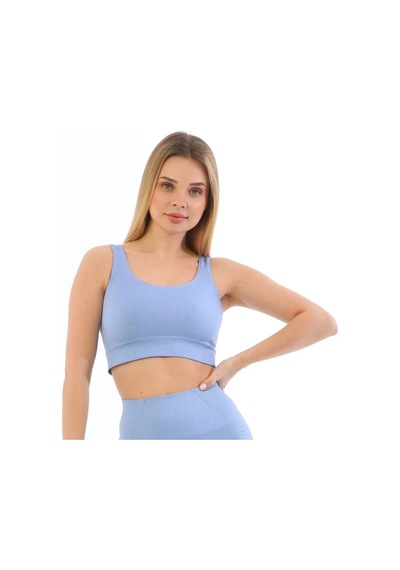 Fantazer Premium Göğüs Toparlayıcı Sarkma Önleyen Spor Günlük Kalın Askılı Pedli Fitilli Crop Büstiyer Mavi