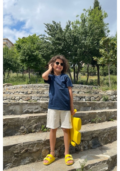 Çocuk Bisiklet Yaka Basic Düz T-shirt %100 Pamuk 001