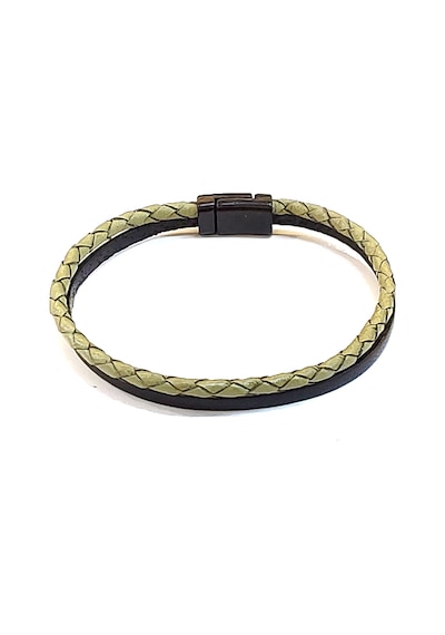 Light Olive Pure Braid Açık Zeytin Yeşili Örgü Detaylı Siyah Erkek Deri Bileklik-1406 Antrasit