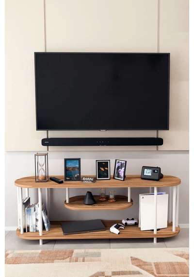 Modern Tv Ünitesi Ahşap Raflı 2 Katlı Televizyon Sehpası Minimalist,dayanıklı, Tv Standı Beyaz Demir Atlantik Çam Modern Tv Ünitesi Ahşap Raflı 2 Katlı Televizyon Sehpası Minimalist,dayanıklı, Tv Standı Beyaz Demir Atlantik Çam