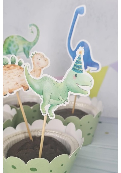 Dinozor Konsept Kürdan Süsleri Cupcake Süsleri Lüks Büyük Boy 10lu Paket 3+ Yaş